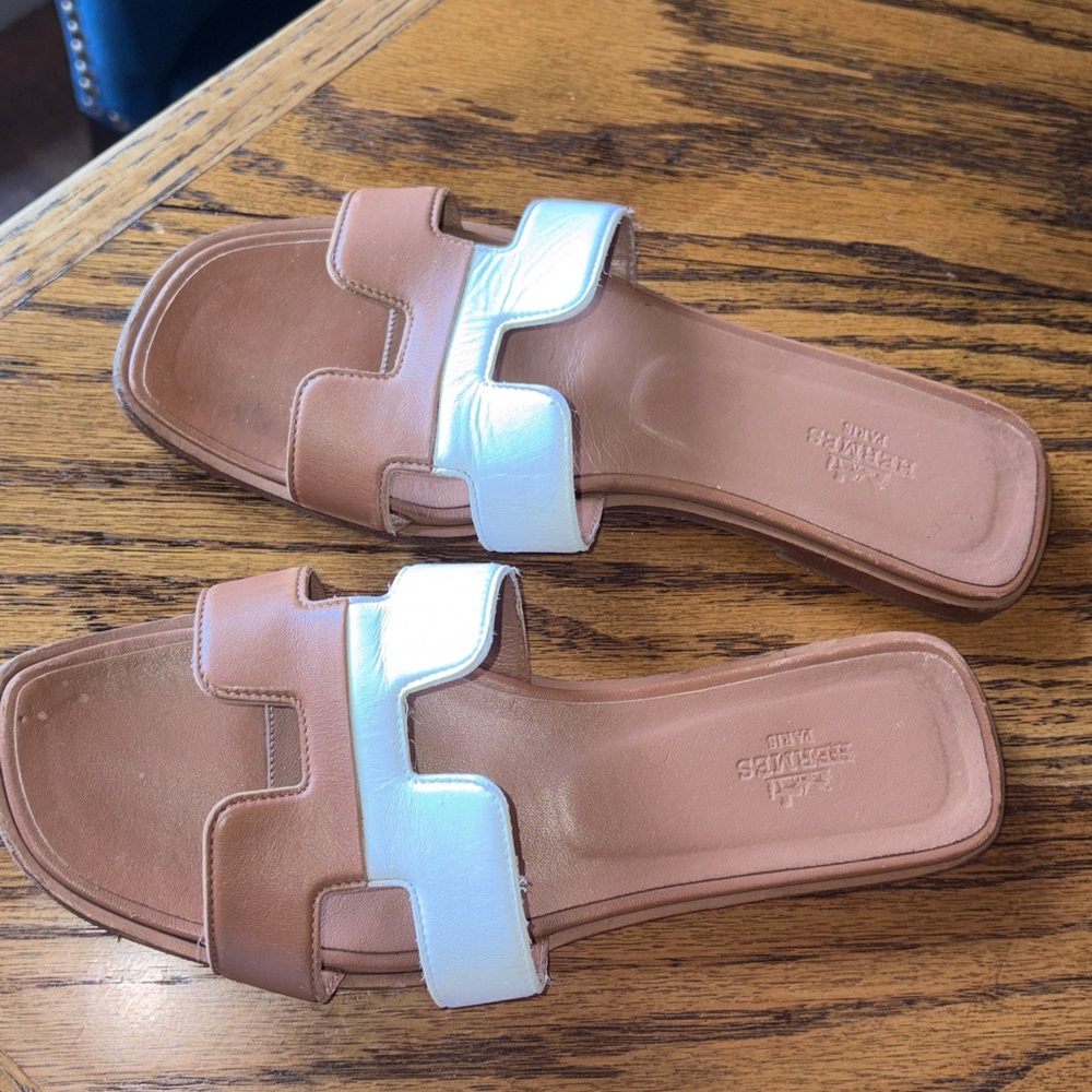 Hermes Oran Leather Slide Sandals